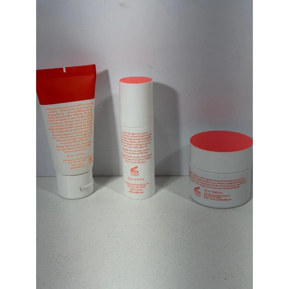 Peach & Lily Skincare Set Cleanser Glass Skin Serum Matcha Pudding Cream Trio